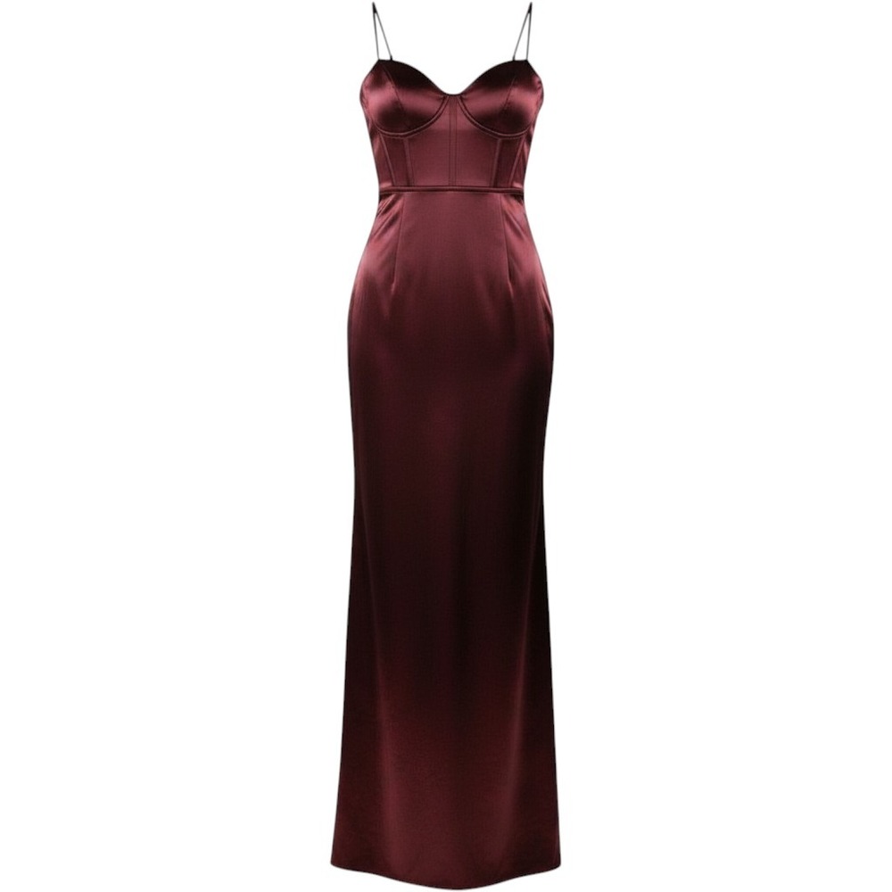 Trixxi Women's Adjustable Straps Satin Stretch Maxi Dress Burgundy Size 13